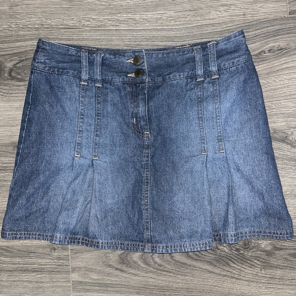 Y2K NY Jeans New York & Company Blue Denim Skort Size 6 Short Pockets Button